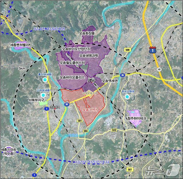 본문 이미지 - 오송 3생명과학 국가산업단지계획 사업 위치도.(청주시 제공. 재판매 및 DB금지) /뉴스1