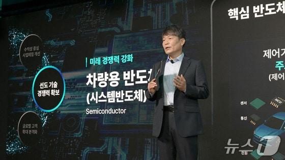 본문 이미지 - 이규석 현대모비스 사장이 27일 여의도 페어몬트 호텔에서 열린 ‘2025 CEO 인베스터 데이’ 발표자로 나서 회사 미래 성장 전략과 구체적인 실행 계획을 발표하고 있다&#40;현대모비스 제공&#41;. 2025.08.27.