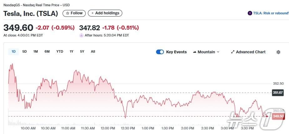 본문 이미지 - 테슬라 일일 주가추이 - 야후 파이낸스 갈무리