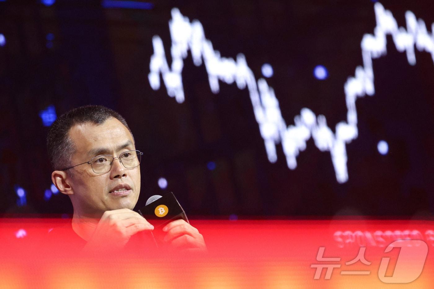 29일 홍콩에서 열린 비트코인 아시아 콘퍼런스에서 암호화폐 거래소인 바이낸스 창립자 창펑 자오가 연설하고 있다. 2025.08.29. ⓒ 로이터=뉴스1 