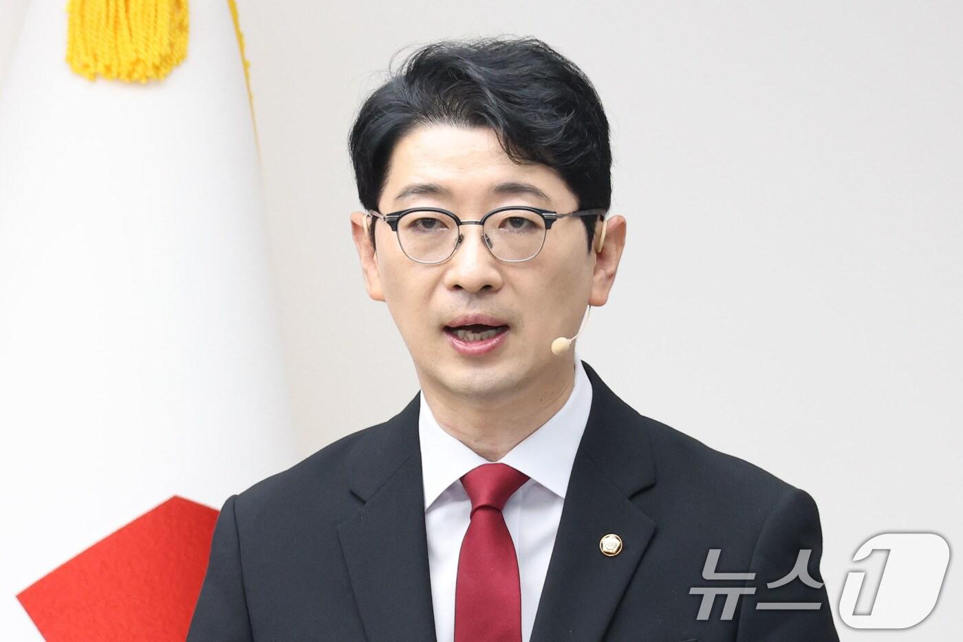 주진우 국민의힘 당대표 후보가 3일 오후 서울 여의도 중앙당사에서 열린 제6차 전당대회 후보자 비전대회에서 비전발표를 하고 있다. 2025.8.3/뉴스1 ⓒ News1 이광호 기자