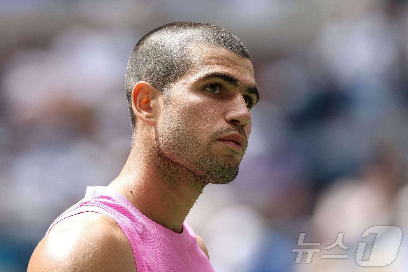 U오픈 16강전에 오른 카를로스 알카라스. ⓒ AFP=뉴스1