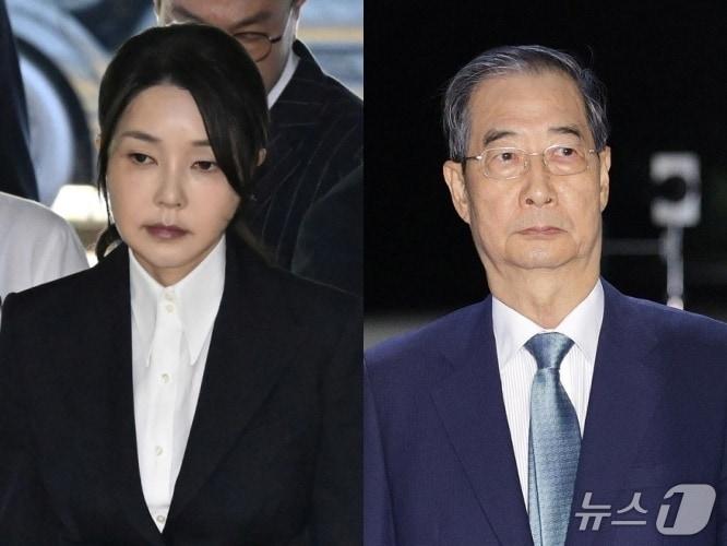 본문 이미지 - 윤석열 전 대통령 부인 김건희 여사&#40;왼쪽&#41;와 한덕수 전 국무총리&#40;자료사진&#41; / ⓒ 뉴스1