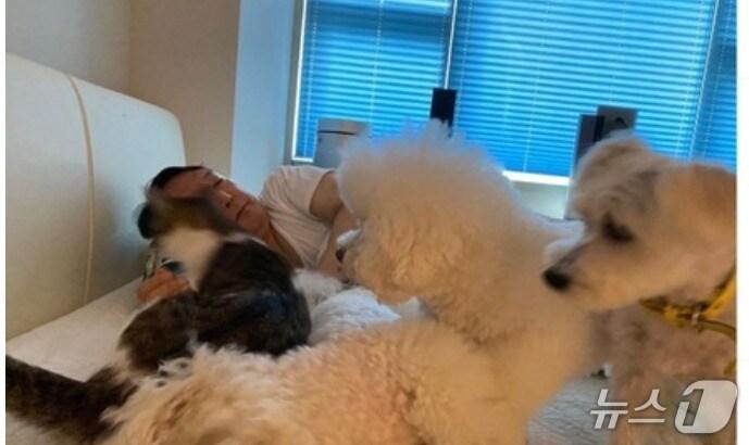 본문 이미지 -  윤석열 전 대통령이 2021년 7월 30일 국민의힘에 전격 입당한 직후인 8월 6일 코로나19 확진자와 접촉한 관계로 서울 서초구 아크로비스타 사저에서 반려견과 함께  시간을 보내는 모습. (SNS 갈무리) ⓒ 뉴스1  