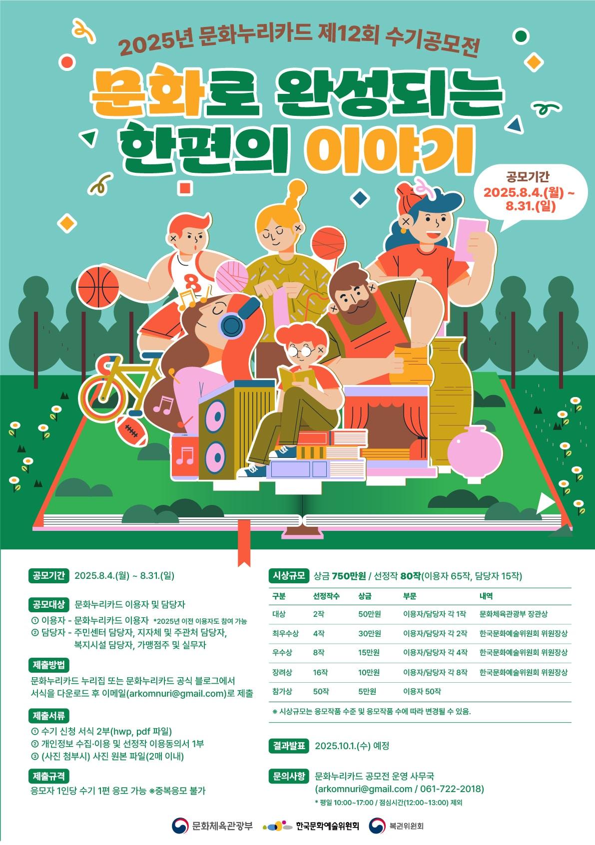본문 이미지 - 2025년 제12회 문화누리카드 수기공모전 포스터(아르코 제공)