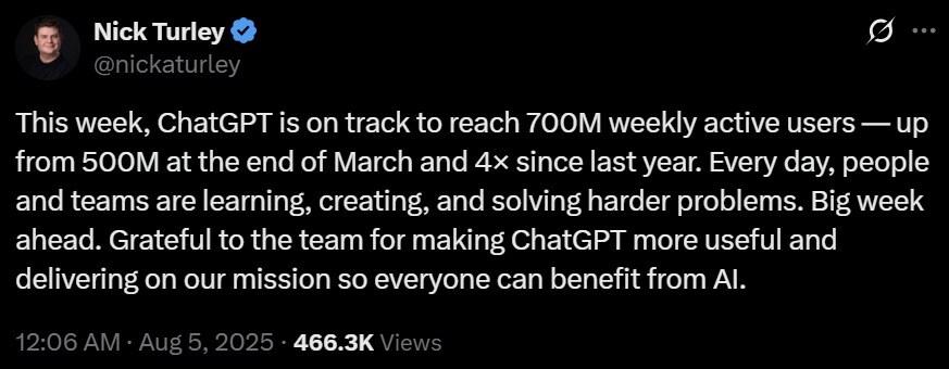 본문 이미지 - 닉 털리(Nick Turley) 오픈AI 제품 담당 부사장 엑스 갈무리