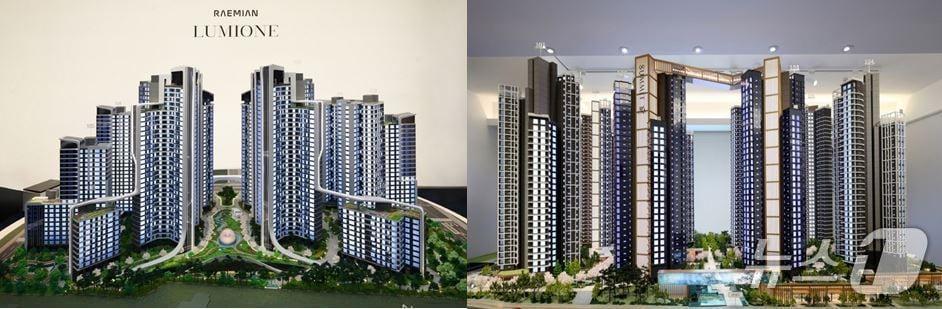 본문 이미지 -  삼성물산과 대우건설 홍보관 모형 &#40;각 사 제공&#41;