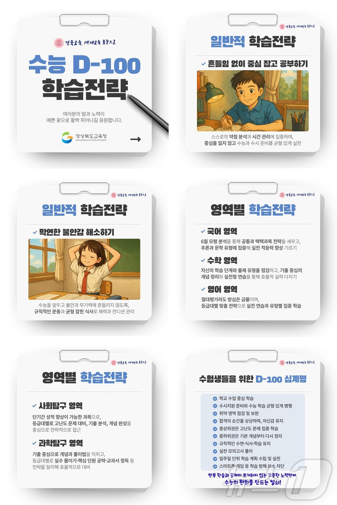 본문 이미지 - 경북교육청은 5일 2026학년도 대학수학능력시험을 100일 앞두고 수험생들의 학습 동기 부여와 심리적 안정을 위해 응원 영상과 학습 전략 자료를 일선 고교에 배포했다.(경북교육청 제공, 재판매 및 DB 금지)ⓒ News1 김대벽기자