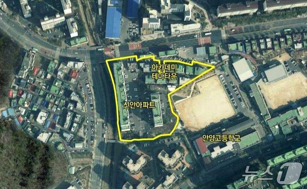 본문 이미지 - 경기 안양시 '대흥아파트 주변 재개발 사업' 등 정비예정구역 5곳의 조합설립추진위원회 승인이 잇따랐다. 사진은 '박달신안아파트 일원 재건축사업' 위치도.(안양시 제공. 재판매 및 DB금지)/뉴스1