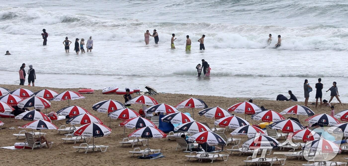 6일 오후 부산 해운대해수욕장을 찾은 피서객들이 물놀이를 즐기고 있다. 2025.8.6/뉴스1 ⓒ News1 윤일지 기자