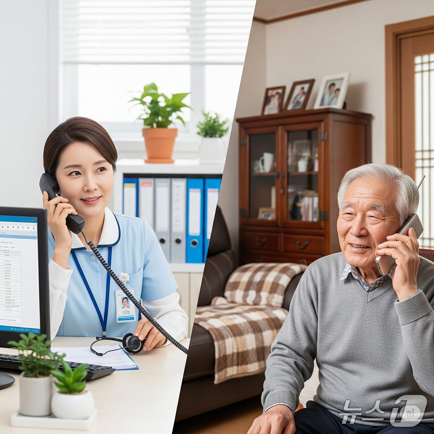 본문 이미지 - 경기 성남시 노인맞춤돌봄서비스 생활지원사가 꾸준한 안부 확인을 통해 80대 노인 A 씨의 생명을 구조한 것으로 전해졌다. 사진은 안부서비스 AI 생성이미지.(성남시 제공. 재판매 및 DB금지)/뉴스1