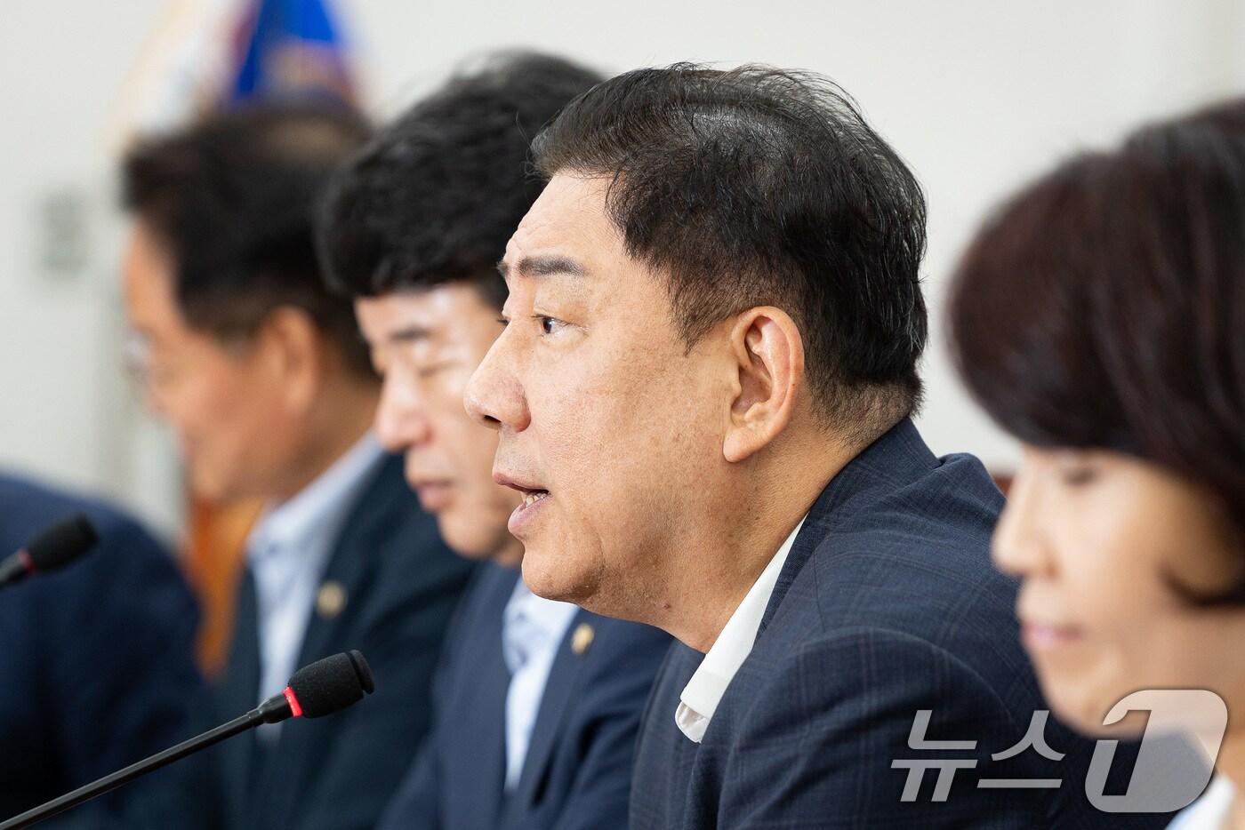 김병기 더불어민주당 원내대표가 7일 서울 여의도 국회에서 열린 정책조정회의에서 모두 발언을 하고 있다. 2025.8.7/뉴스1 ⓒ News1 유승관 기자