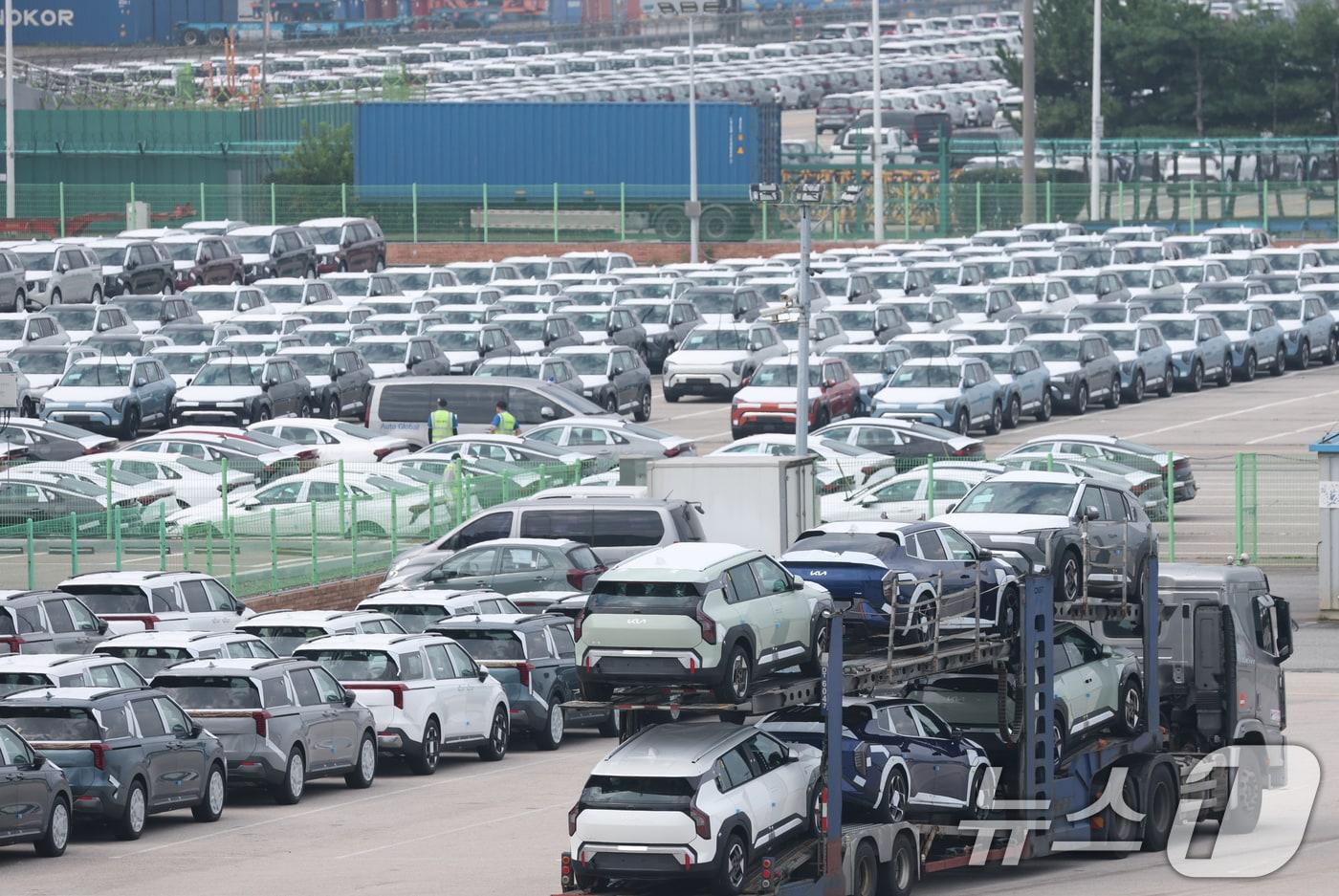  경기 평택시 포승읍 평택항에 수출용 차량이 세워져 있다. 2025.8.7/뉴스1 ⓒ News1 김영운 기자