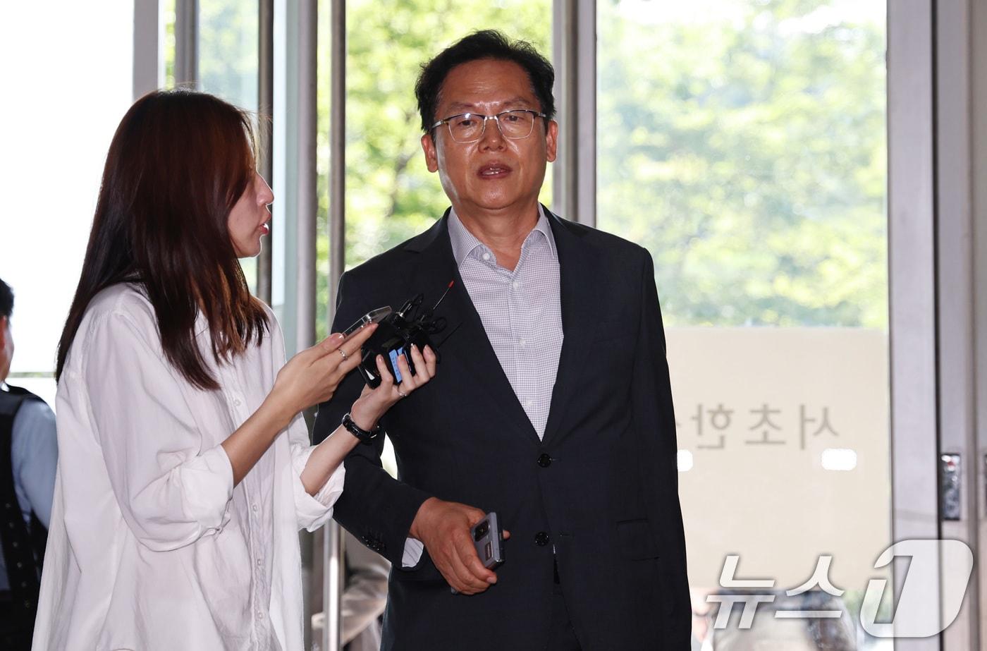 김철문 전 경북경찰청장(현 전북경찰청장)이 7일 오후 서울 서초동 순직해병특검팀에서 참고인 조사를 받기 위해 출석하고 있다. 김 청장은 지난 2024년 임 전 사단장에 대해 무혐의 결정을 내리고 해병대 7여단장 등 6명에 대해 업무상과실치사 혐의가 인정된다며 사건을 검찰로 송치했다. 2025.8.7/뉴스1 ⓒ News1 구윤성 기자