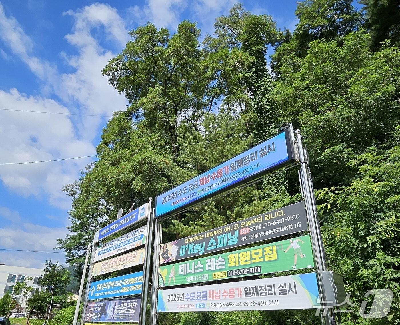 본문 이미지 - 북면 서호교 앞 현수막 지정게시대.(인제군 제공. 재판매 및 DB금지)/뉴스1