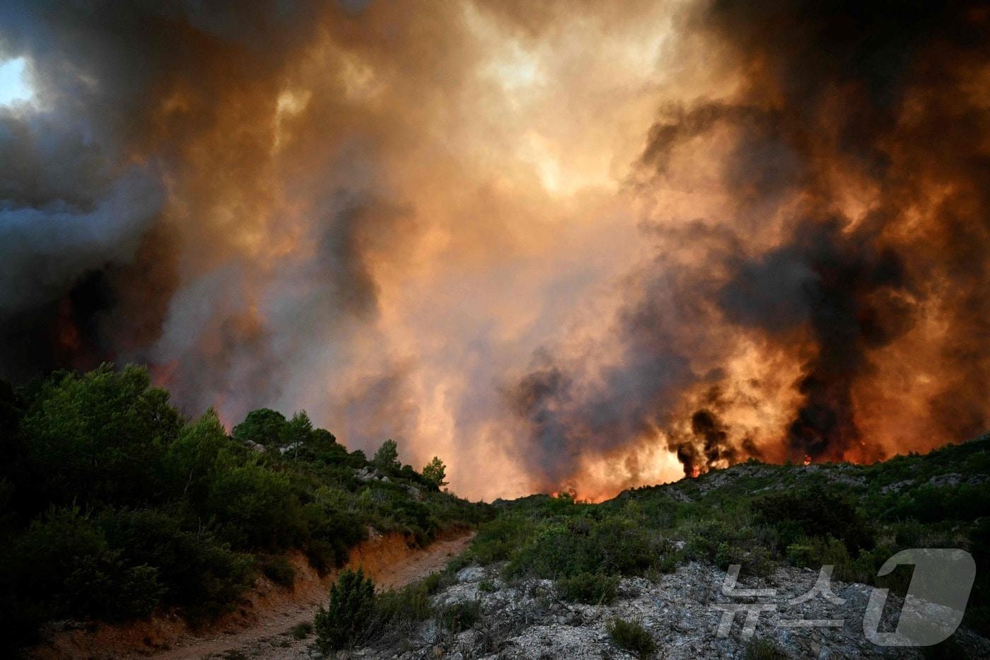 프랑스 소방당국이 6일(현지시간) 약 80년 만에 가장 큰 산불을 진압에 총력을 기울이고 있다. 2025.8.6 ⓒ AFP=뉴스1 ⓒ News1 김경민 기자