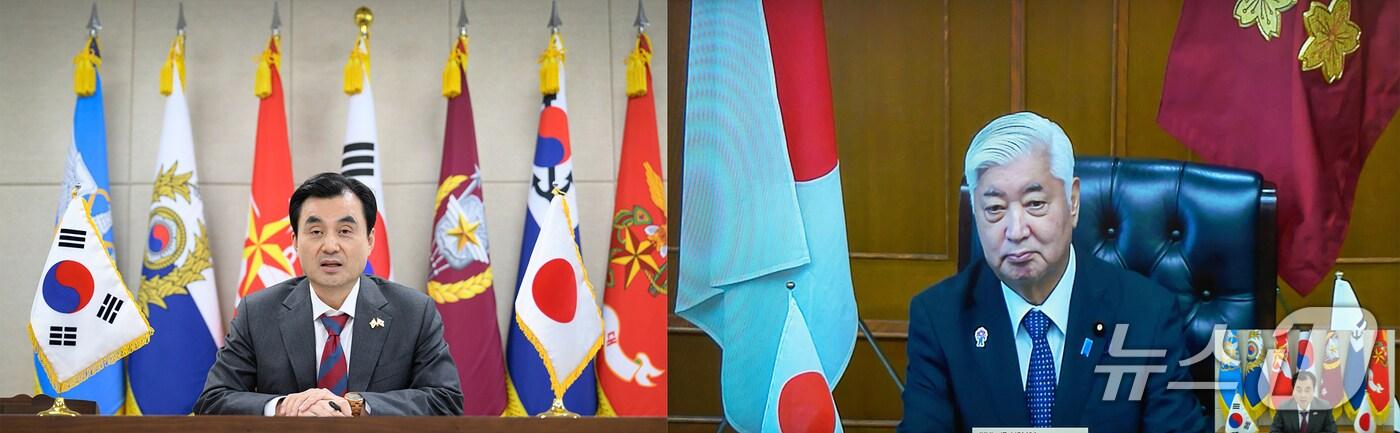 안규백 국방부 장관과 나카타니 겐 일본 방위대신과 화상 공조 통화를 가졌다.&#40;국방부 제공&#41;