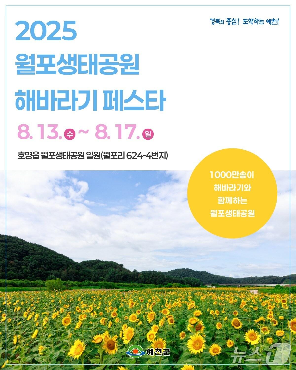 본문 이미지 - 예천 해바라기 페스타 '놀면 뭐하니껴~월포 가보자GO' 포스터(예천군 제공. 재판매 및 DB 금지)2025.8.8/뉴스1