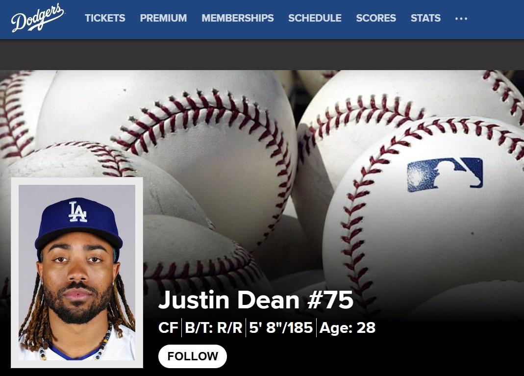 본문 이미지 - LA 다저스 외야수 저스틴 딘. (MLB 홈페이지 캡처)