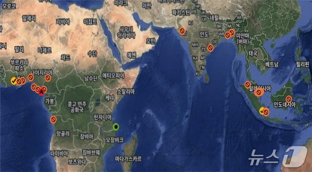 본문 이미지 - 2025년 상반기 해역별 해적사건 발생 분포(해양수산부 제공)