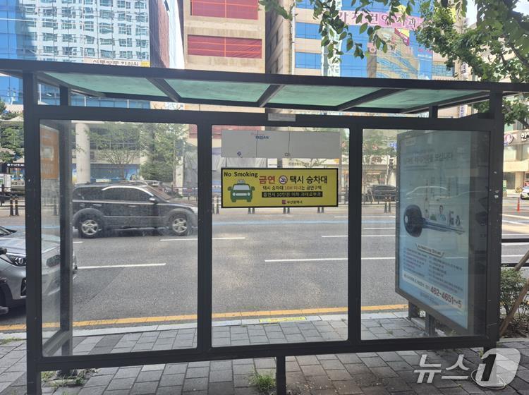 본문 이미지 - 택시 승차대 10m 이내 금연 구역 홍보 스티커.(부산시 제공. 재판매 및 DB금지)