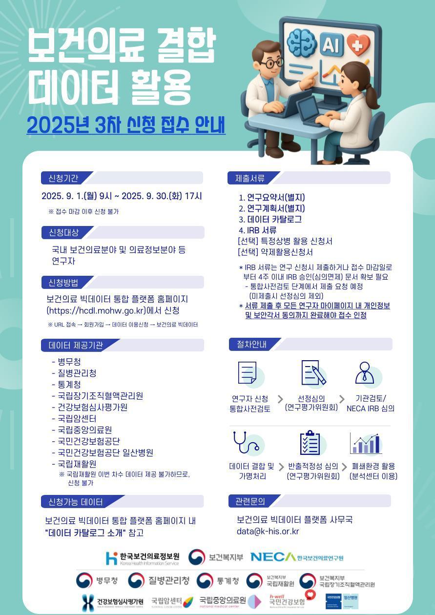 본문 이미지 - 2025년 3차 보건의료 결합 데이터 활용 신청 안내 포스터&#40;보건복지부 제공&#41;