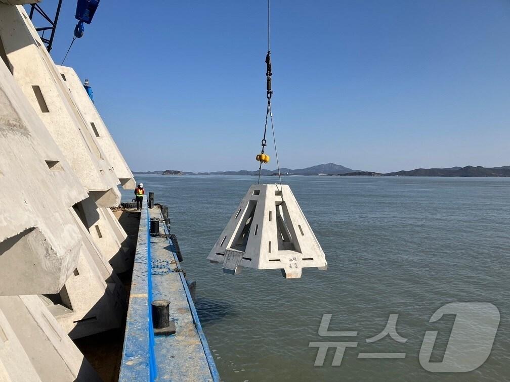 본문 이미지 - 신안군 조피볼락 산란 서식장 조성에 투하되는 인공어초&#40;신안군 제공. 재판매 및 DB금지&#41; /뉴스1 