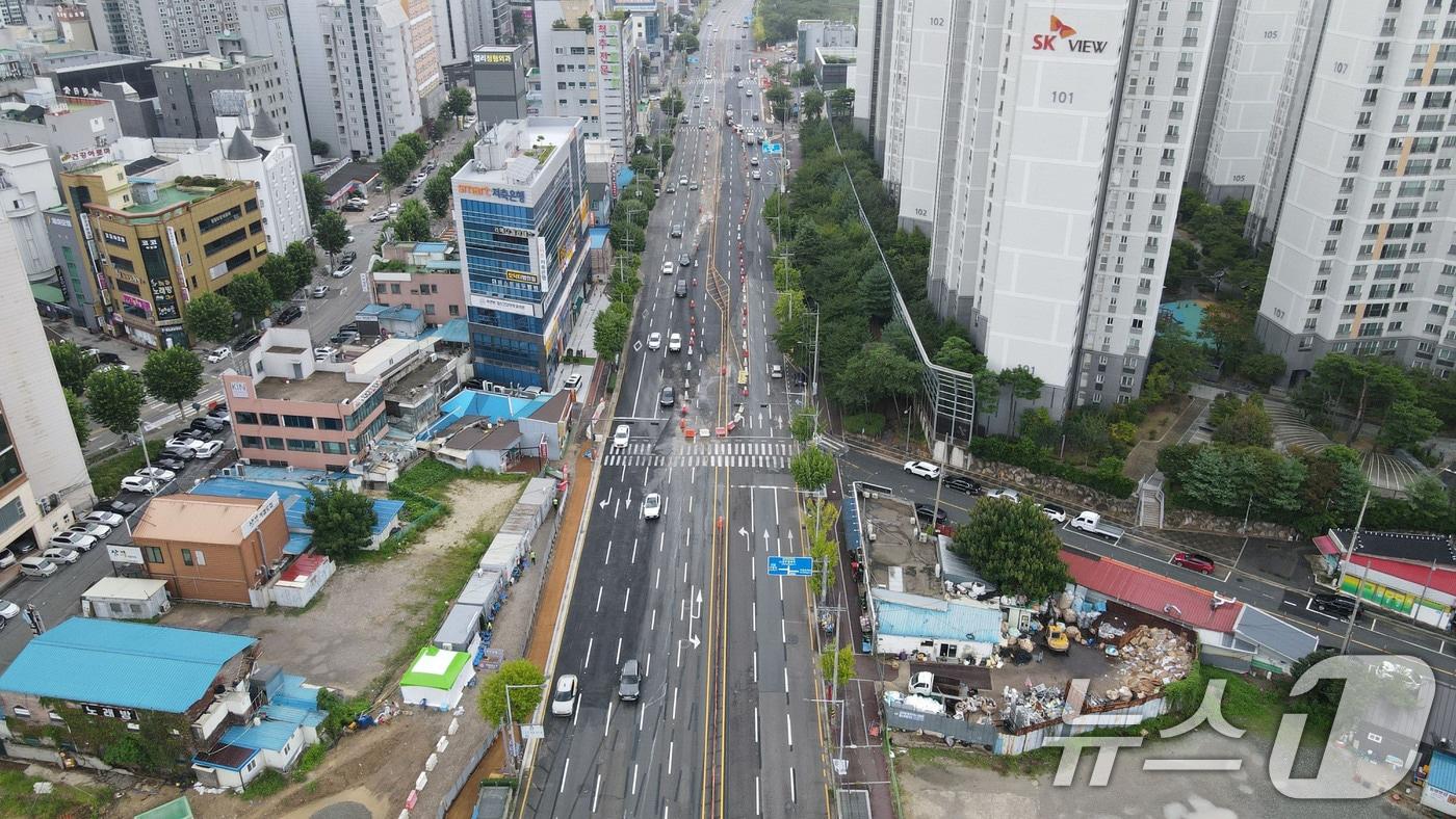 광주 도시철도 2호선 1단계 1공구 공사 구간인 상무대로 SK뷰 아파트 일대 도로가 개방돼 있다.(광주시 제공. 재판매 및 DB 금지) 