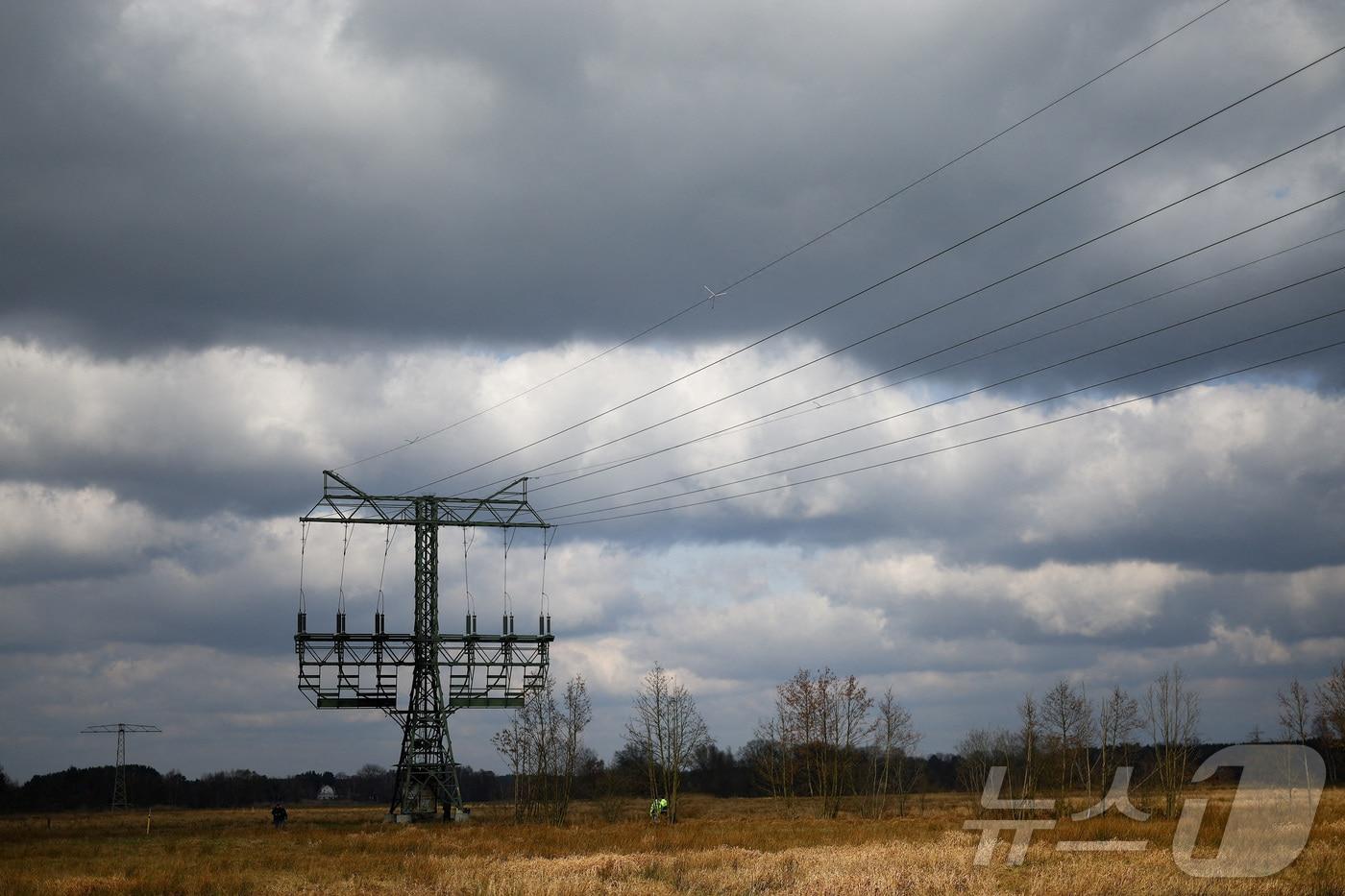 경찰이 독일 슈타인푸르트 근처에서 2024년 3월 5일 방화 사건으로 전력 기둥이 불타고 생산이 중단된 테슬라 기가팩토리 옆에서 조사하고 있다. (자료사진) 2024.3.5 ⓒ 로이터=뉴스1 ⓒ News1 강민경 기자