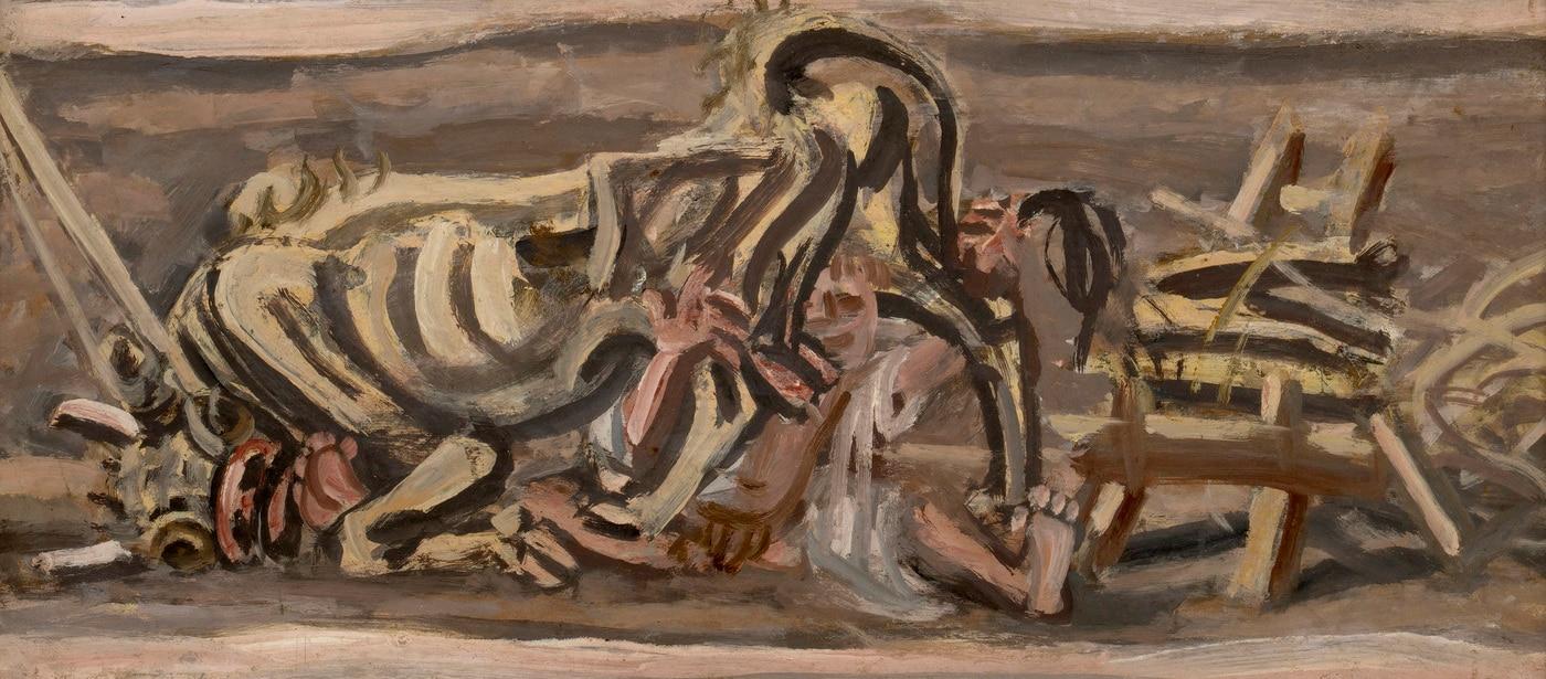 이중섭의 &#39;소와 아동&#39;&#40;1954&#41;, oil on paperboard, 29.8&times;64.5cm&#40;케이옥션 제공&#41;