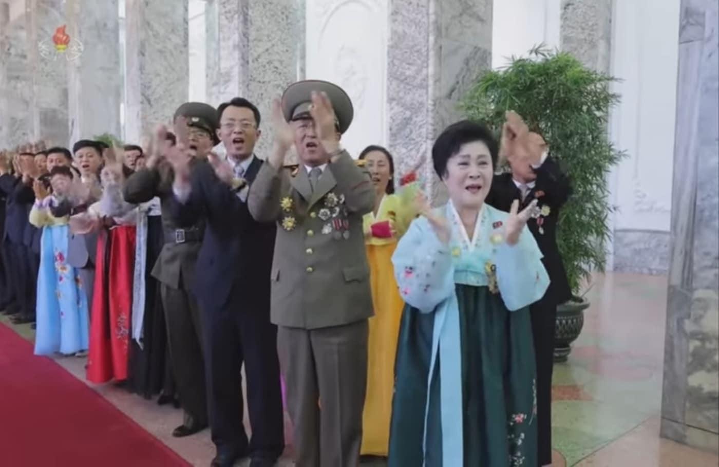  지난 9일 김정은 북한 노동당 총비서가 참석한 9·9절 77주년 국기게양식 및 중앙선서모임에 리춘히 아나운서가 포착됐다. (조선중앙TV 갈무리) 