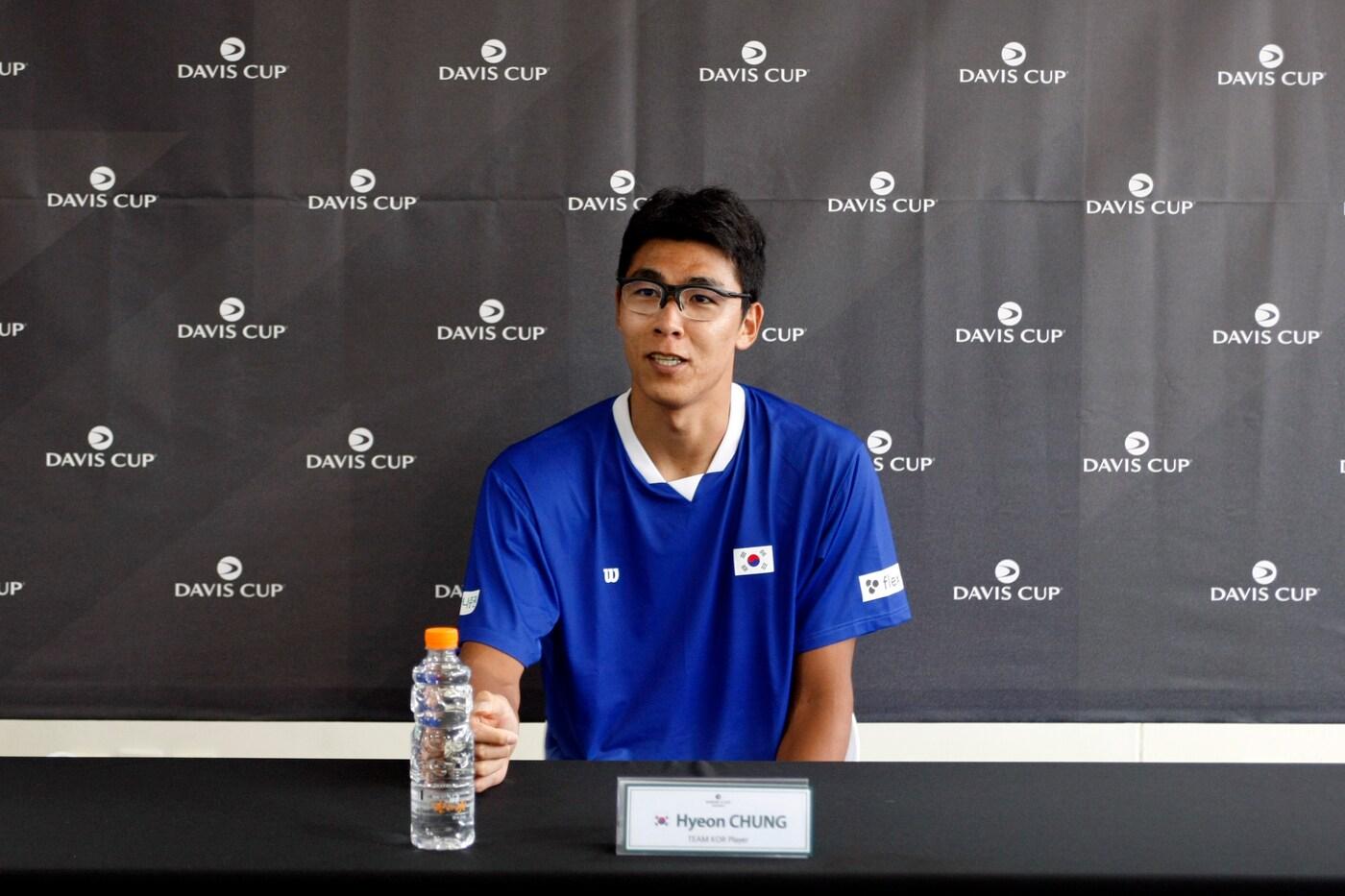 인터뷰 중인 정현.&#40;대한테니스협회 제공&#41;