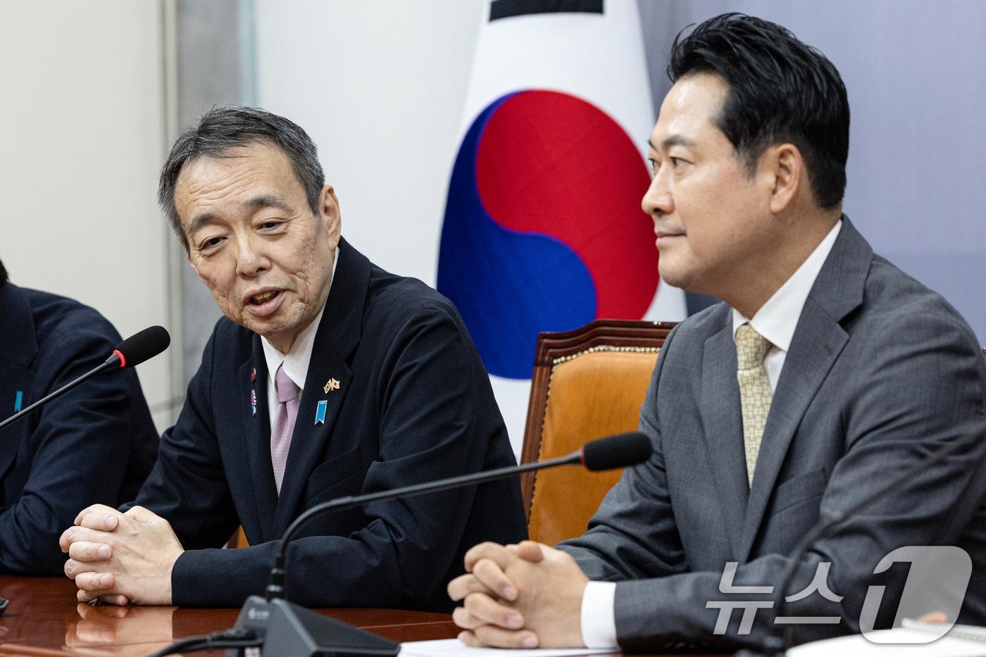 미즈시마 고이치 주한일본대사가 15일 서울 여의도 국회에서 장동혁 국민의힘 대표를 예방하고 있다. 2025.9.15/뉴스1 ⓒ News1 이승배 기자