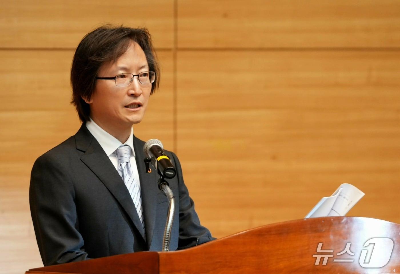 주병기 신임 공정거래위원장이 16일 정부세종청사에서 개최된 취임식에서 취임사를 하고 있다.(공정위 제공)