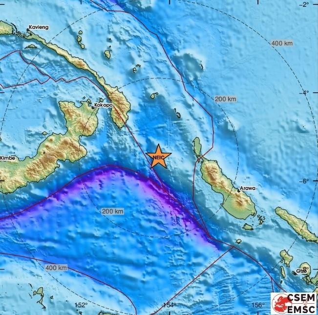 본문 이미지 - 파푸아뉴기니 뉴아일랜드 지역에서 17일(현지시간) 규모 6의 지진이 발생했다. (유럽-지중해 지진센터)  
