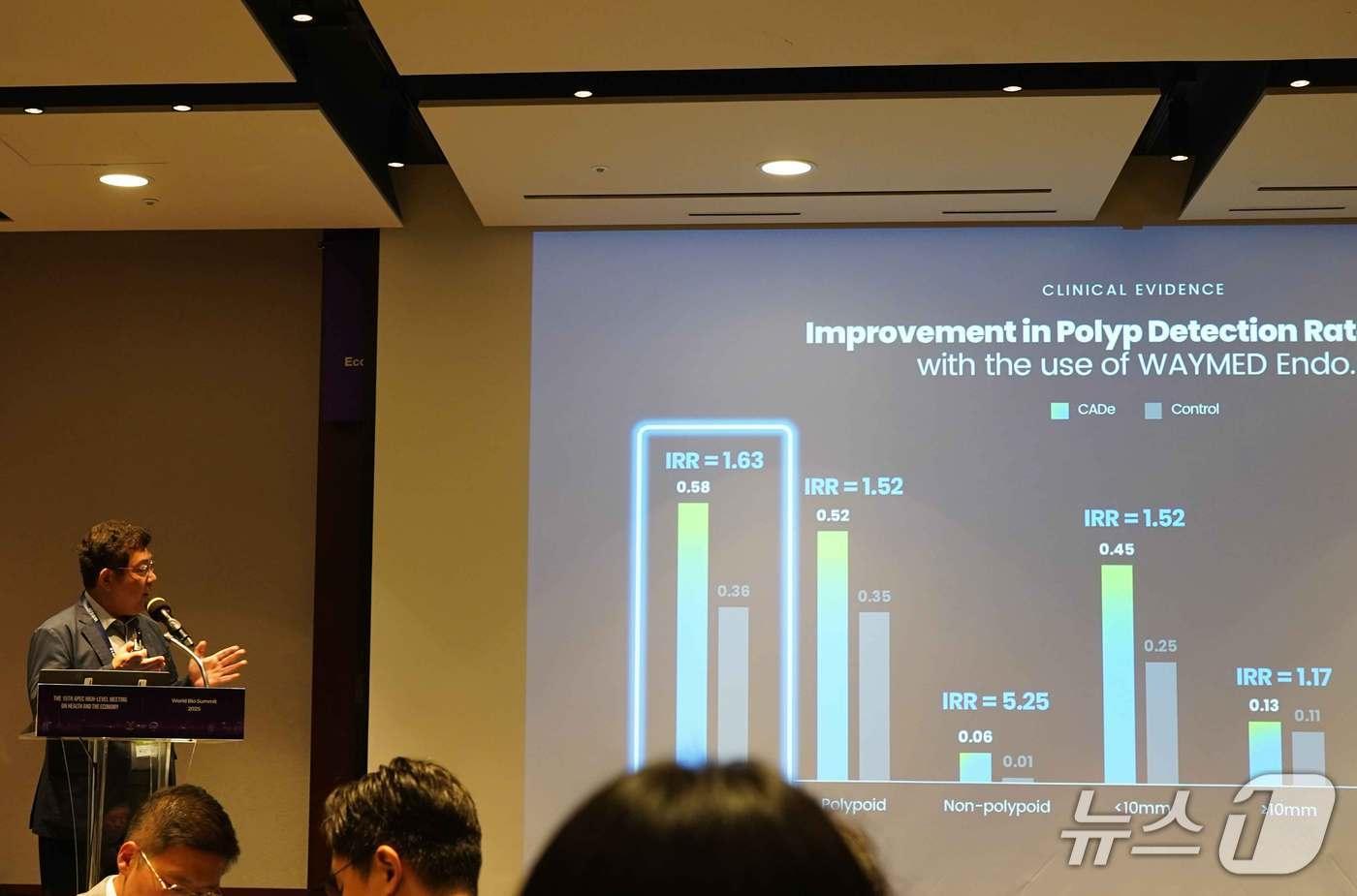16일 서울 중구 신라호텔에서 열린 세계바이오서밋에서 김경남 대표가 발표를 하고 있다. &#40;웨이센 제공&#41;