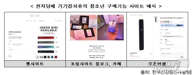 본문 이미지 - 전자담배 기기장치류의 청소년 구매가능 사이트 예시(국회 보건복지위원회 소속 남인순 더불어민주당 의원실 제공)