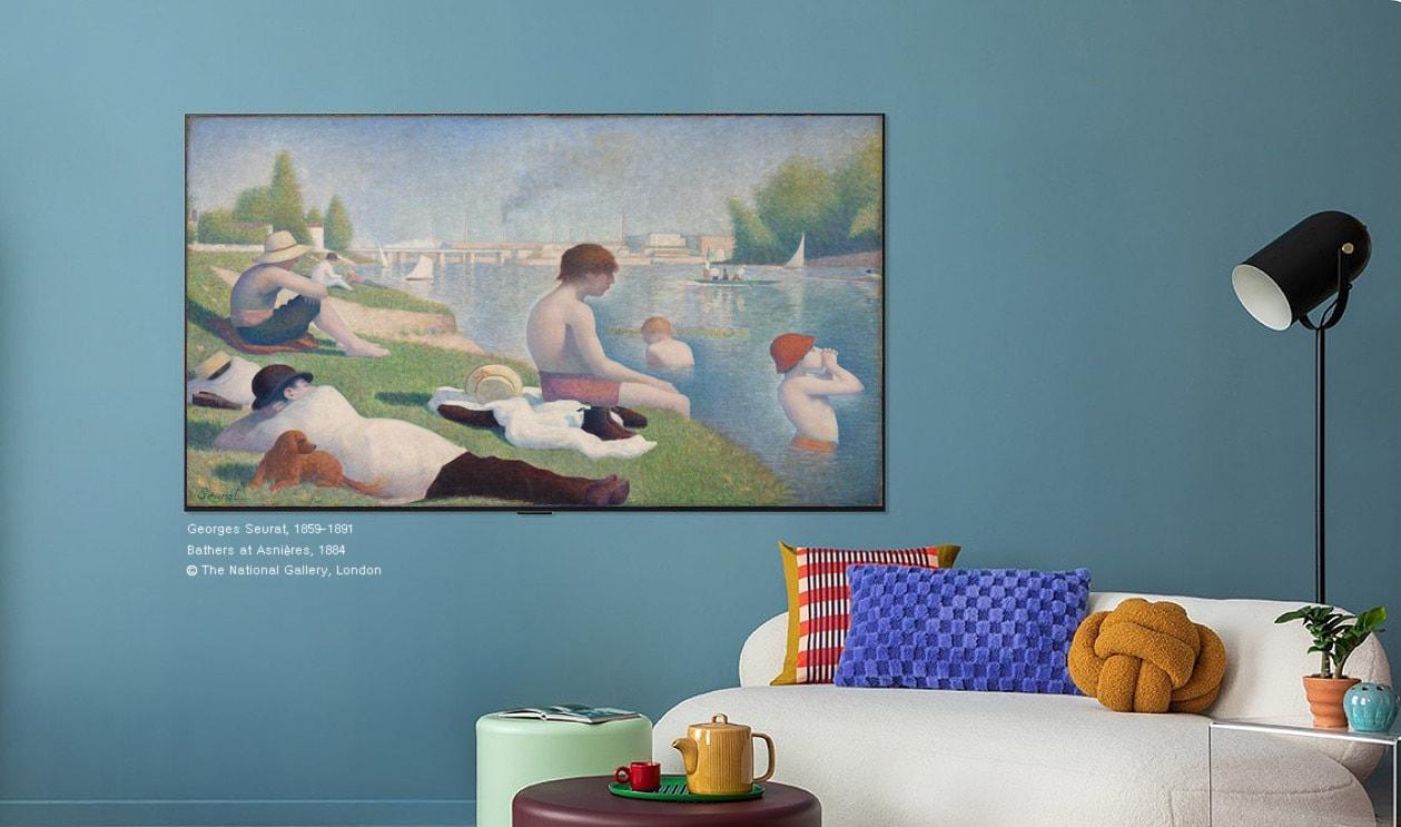 본문 이미지 - LG전자와 내셔널 갤러리의 협업으로 TV 앱 서비스인 'LG 갤러리 플러스'로 내셔널 갤러리에 전시된 조르주 쇠라의 작품 '아스니에르의 목욕하는 사람들'을 집 안에서 감상할 수 있다(LG전자 제공). ⓒ 뉴스1