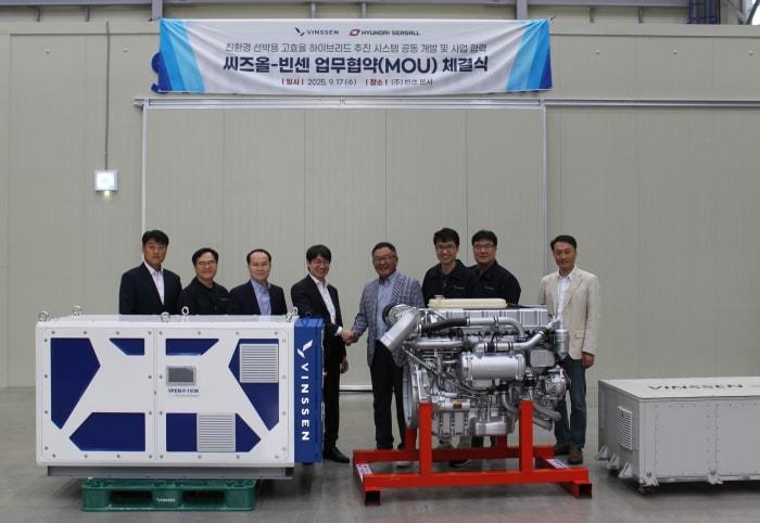 본문 이미지 - 빈센과 현대씨즈올 임직원이 참석한 가운데 진행된 업무협약식 / 사진=&#40;주&#41;빈센&#40;VINSSEN&#41; 제공