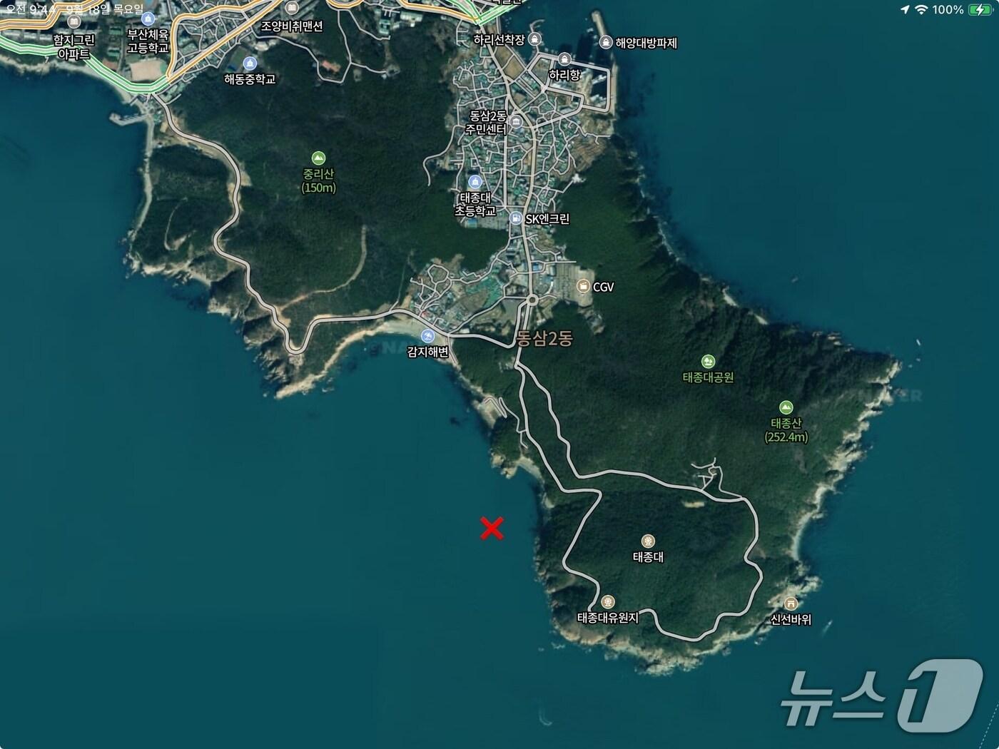 본문 이미지 - 사고 위치.(부산 해경 제공. 재판매 및 DB금지)
