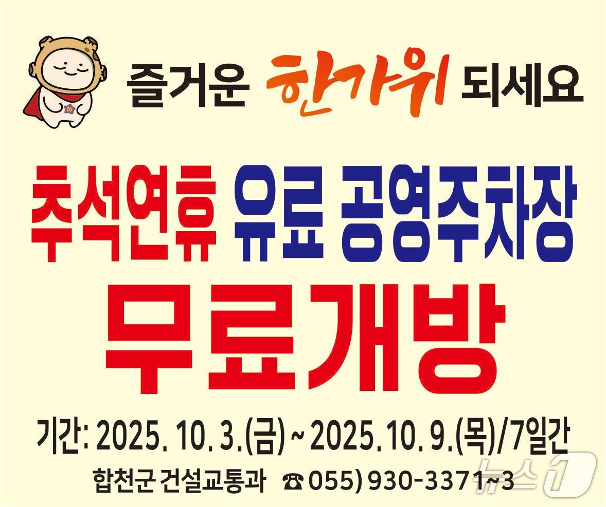 본문 이미지 - 합천군 공영주차장 무료 개방 안내문.