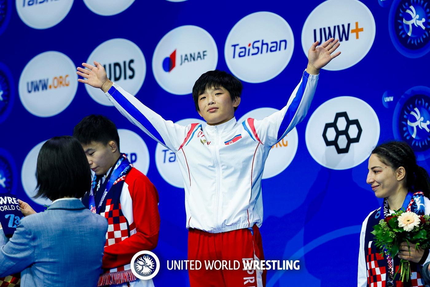  북한 레슬링 금메달리스트 원명경&#40;UWW 제공&#41;