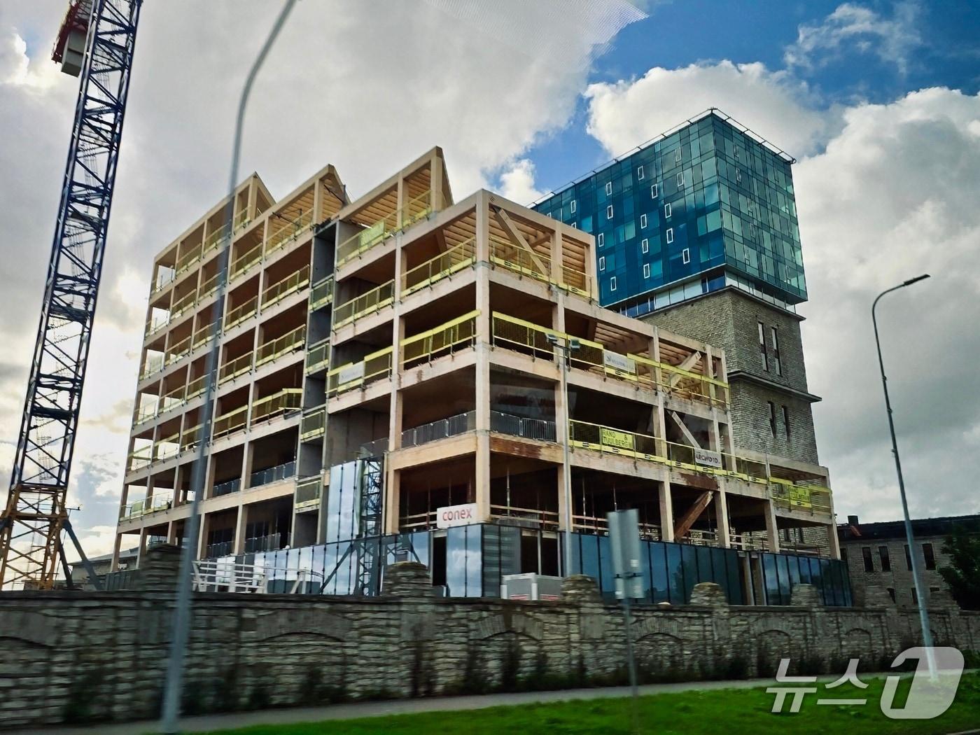 본문 이미지 - 에스토니아 목조 빌딩 신축 현장 ⓒ 뉴스1 황덕현 기자