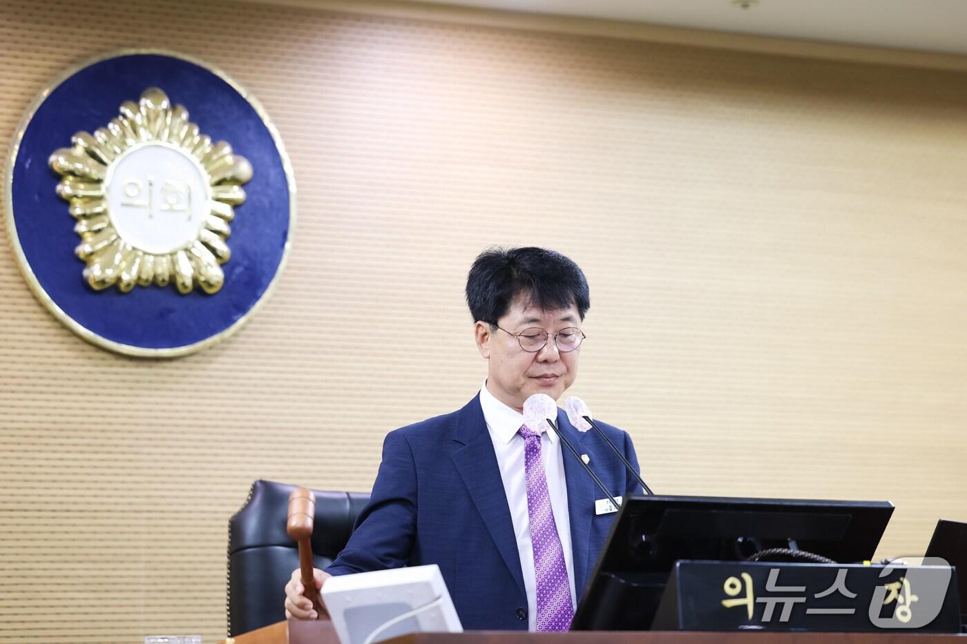  김기준 청양군의회 의장이 지난 1일 열린 제314회 임시회 2차 본회의에 참석한 모습. (청양군의회 제공, 재판매 및 DB금지) / 뉴스1