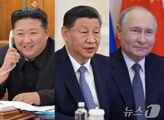 본문 이미지 - (왼쪽부터) 김정은 북한 노동당 총비서, 시진핑 중국 국가주석, 블라디미르 푸틴 러시아 대통령. 