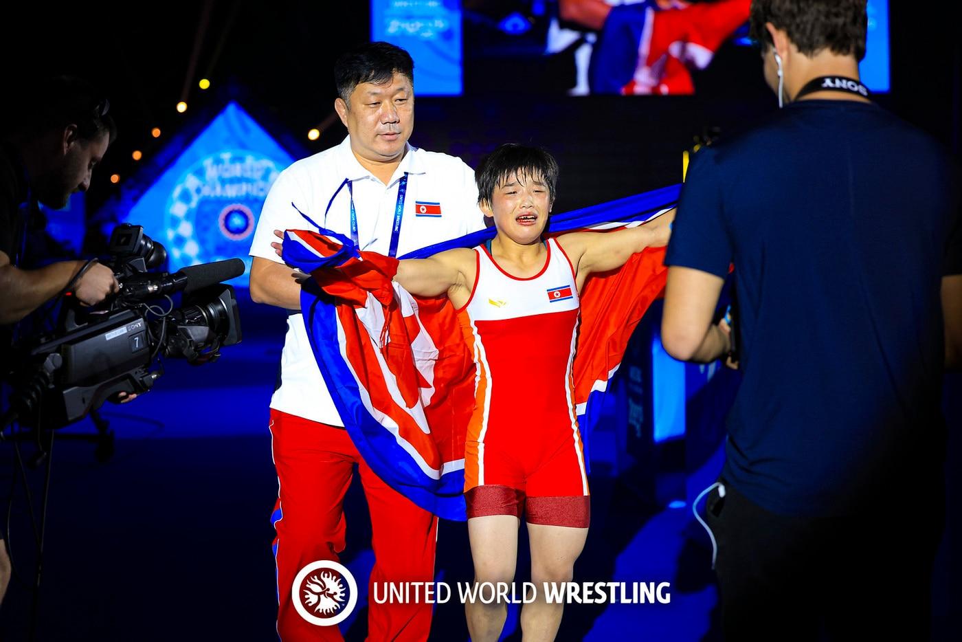 북한 여자레슬링이 세계선수권에서 메달 5개를 따냈다.&#40;UWW 제공&#41; 