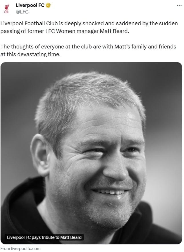 본문 이미지 - 맷 비어드 전 리버풀 위민 감독. (리버풀 SNS 캡처)