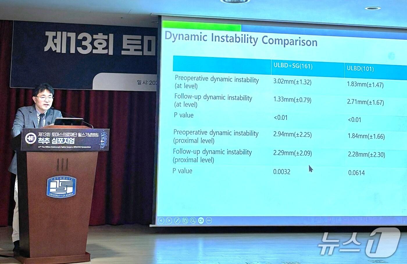 박정훈 대전우리병원 진료원장이 20일 '제13회 토마스의료재단 윌스기념병원 척추심포지엄'에서 강연하고 있다.(대전우리병원 제공) /뉴스1