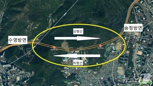 본문 이미지 - 해운대구 장산 1, 2터널 위치도.(부산시 제공. 재판매 및 DB금지)