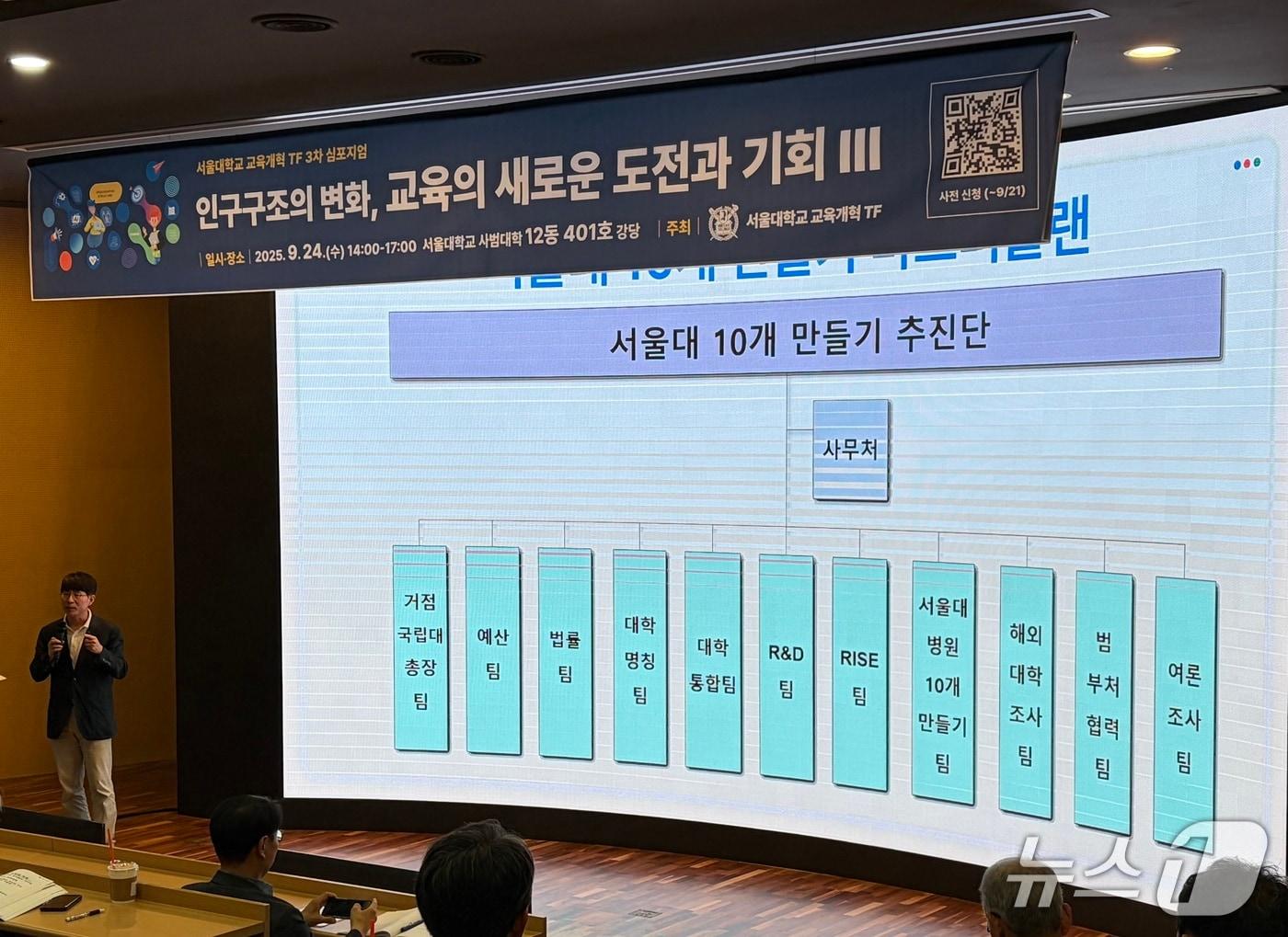 본문 이미지 - 24일 서울 관악구 서울대 사범대학에서 열린 '교육개혁 태스크포스(TF) 3차 심포지엄'에서 김종영 경희대 사회학과 교수가 강연하고 있다. 2025.9.24/뉴스1 김종훈 기자